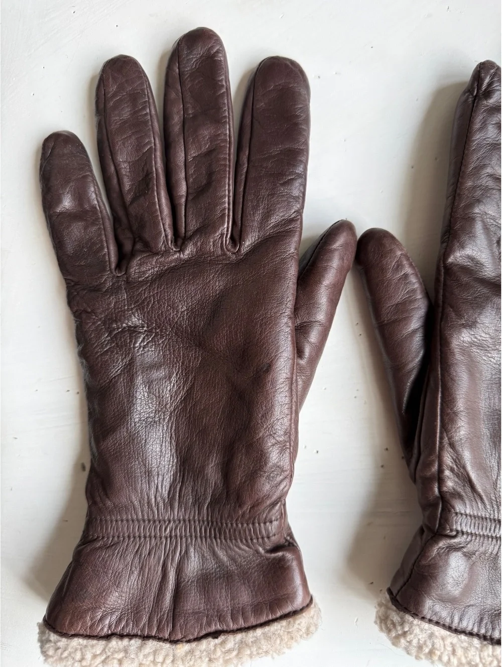 ciré Large Brown Leather Gloves with Sherpa Lining